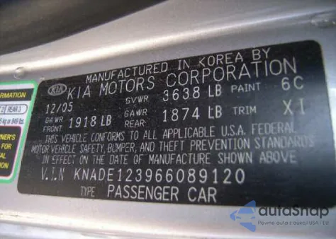 2006 Kia Rio from USA, damaged, VIN KNADE123966089120